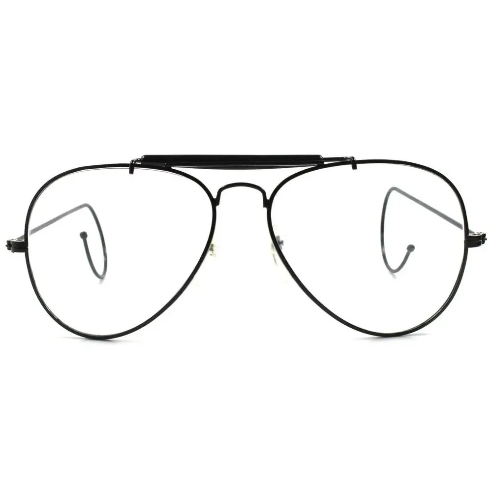Black Vintage Retro 80s Aviation Style Flexible Ear Loop Wrap Clear lens glasses